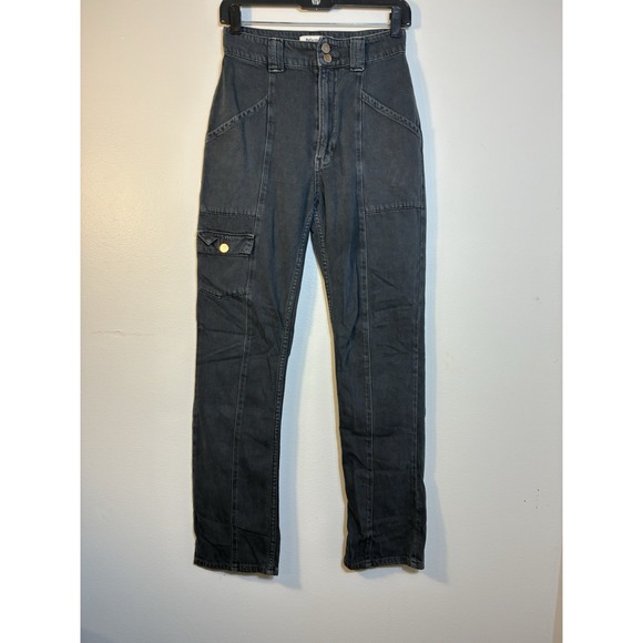 REFORMATION Kiley Cargo Pants Sz 25 Washed Black High Rise Casual Designer - Picture 1 of 10